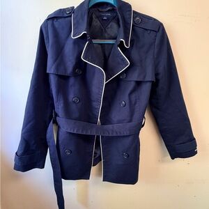 Tommy Hilfiger Navy Blue Double-Breasted Trench Coat